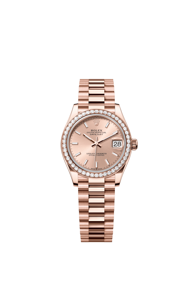 Rolex Datejust 31, Oyster, 31 mm, Everose gold and diamonds, rosé-colour dial