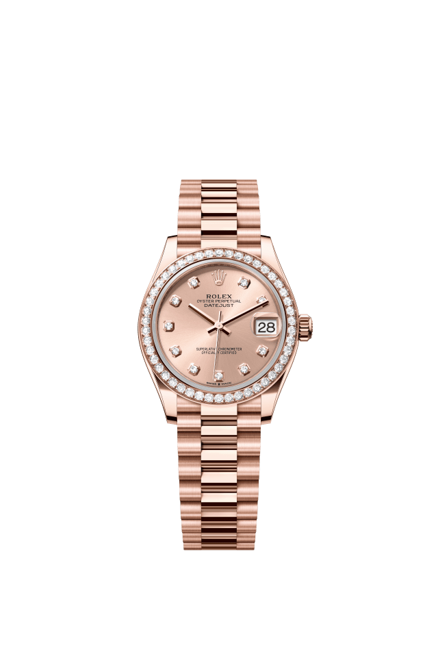 Rolex Datejust 31, Oyster, 31 mm, Everose gold and diamonds, rosé-colour set with diamonds dial