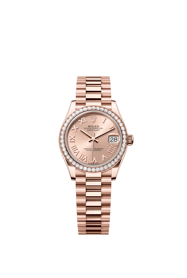 Rolex Datejust 31, Oyster, 31 mm, Everose gold and diamonds, rosé-colour dial
