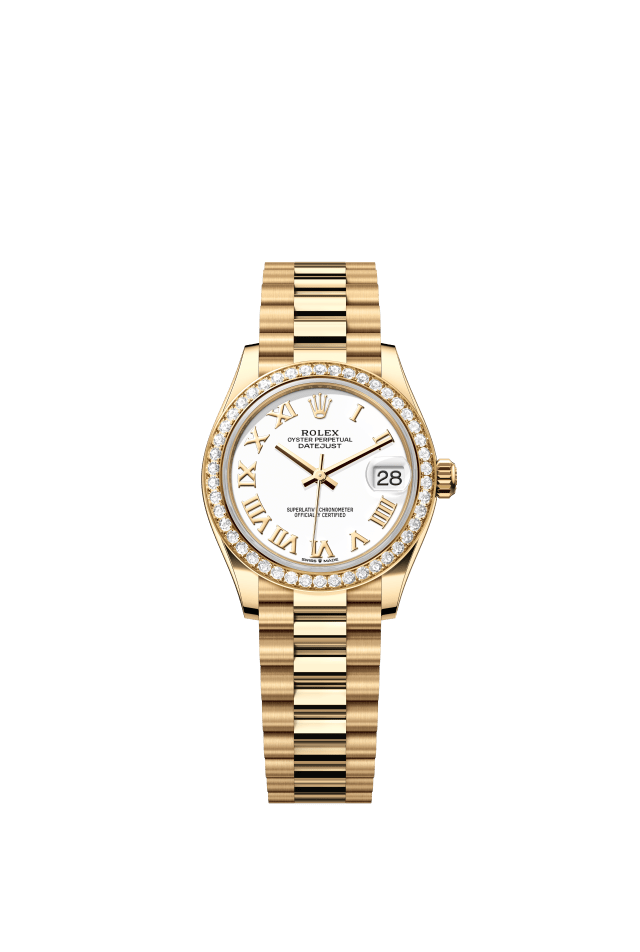 Rolex Datejust 31, Oyster, 31 mm, yellow gold and diamonds, white dial