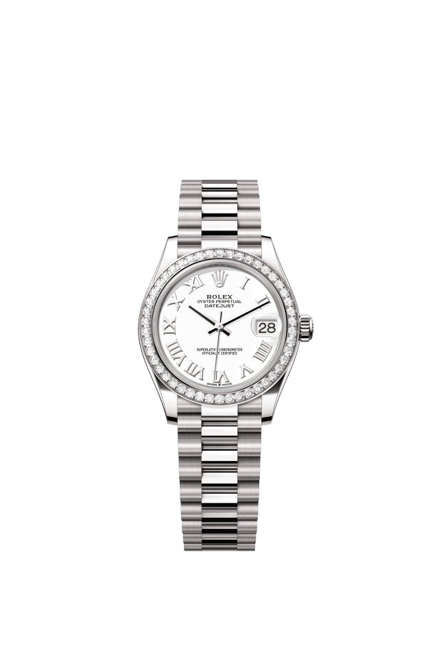 Rolex Datejust 31, Oyster, 31 mm, white gold and diamonds, white dial