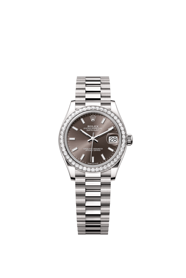 Rolex Datejust 31, Oyster, 31 mm, white gold and diamonds, dark grey dial