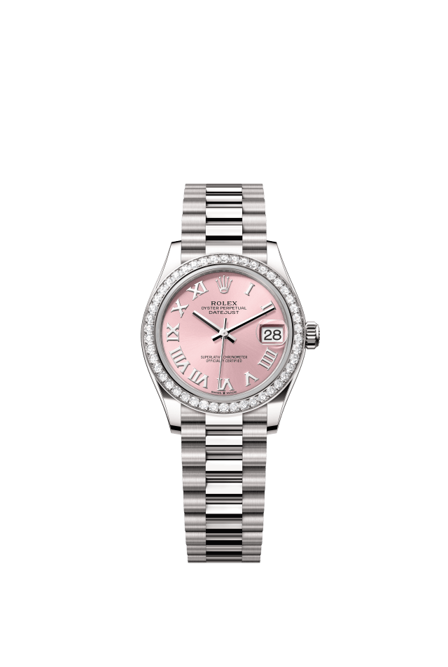 Rolex Datejust 31, Oyster, 31 mm, white gold and diamonds, pink dial