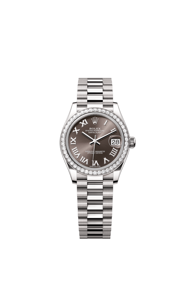 Rolex Datejust 31, Oyster, 31 mm, white gold and diamonds, dark grey dial