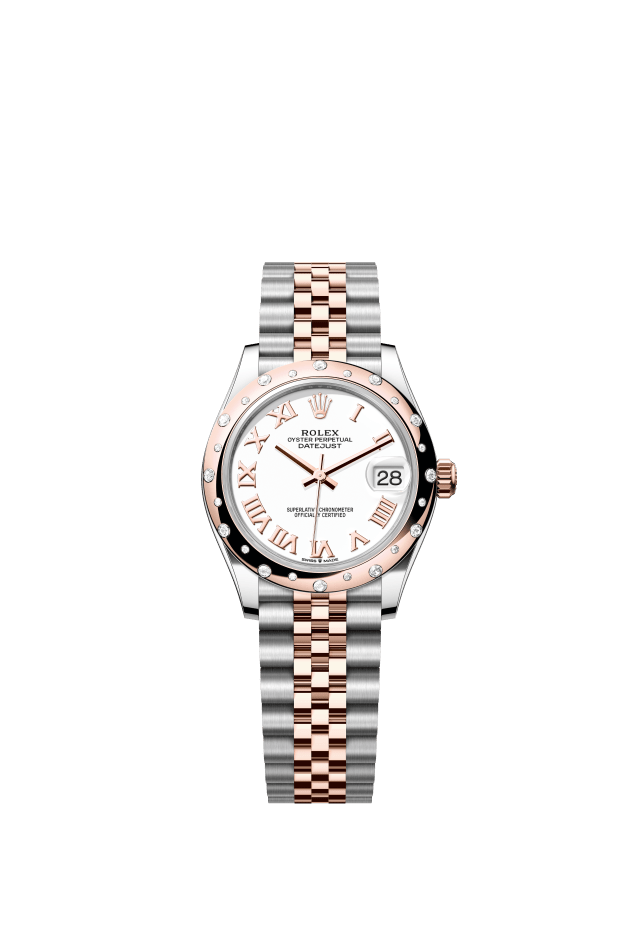 Rolex Datejust 31, Oyster, 31 mm, Oystersteel, Everose gold and diamonds, white dial