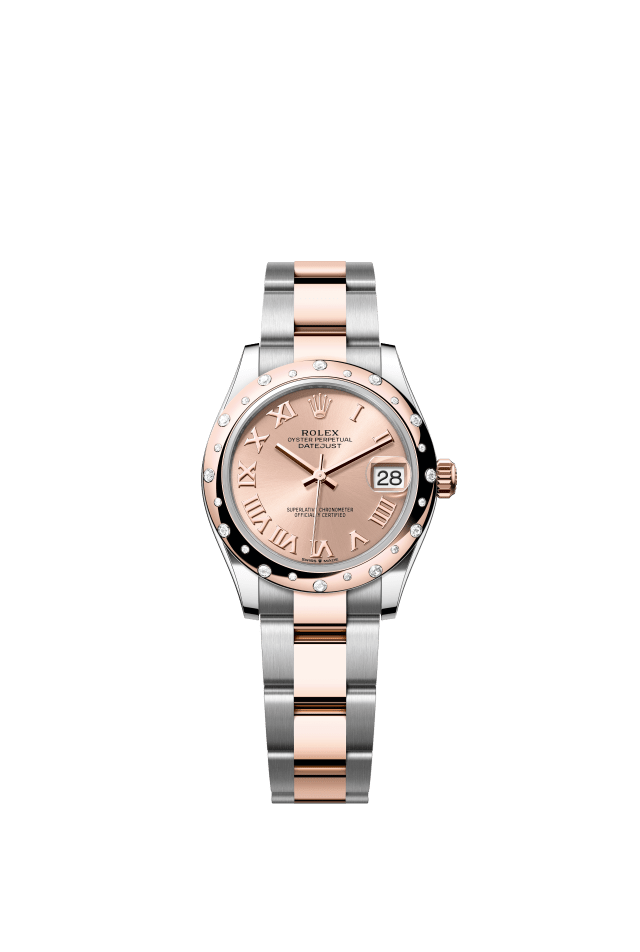 Rolex Datejust 31, Oyster, 31 mm, Oystersteel, Everose gold and diamonds, rosé-colour dial