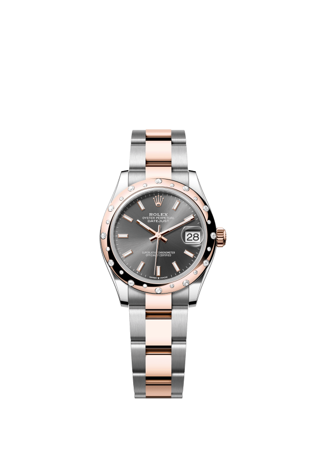 Rolex Datejust 31, Oyster, 31 mm, Oystersteel, Everose gold and diamonds, slate dial