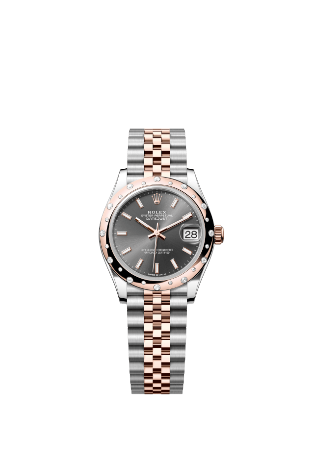 Rolex Datejust 31, Oyster, 31 mm, Oystersteel, Everose gold and diamonds, slate dial