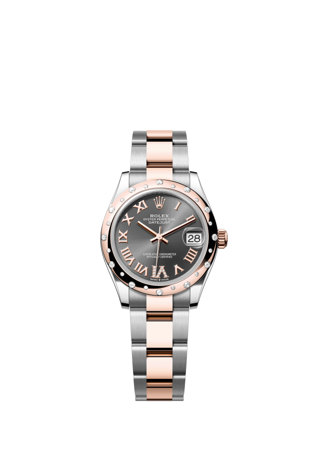 Rolex Datejust 31, Oyster, 31 mm, Oystersteel, Everose gold and diamonds, slate set with diamonds dial
