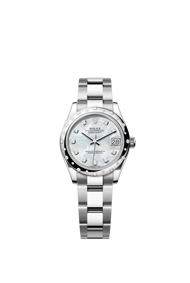 Rolex Datejust 31, Oyster, 31 mm, Oystersteel, white gold and diamonds, white mother-of-pearl set with diamonds dial