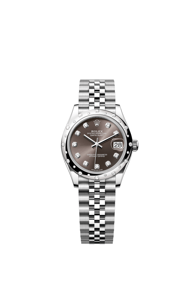 Rolex Datejust 31, Oyster, 31 mm, Oystersteel, white gold and diamonds, dark grey set with diamonds dial