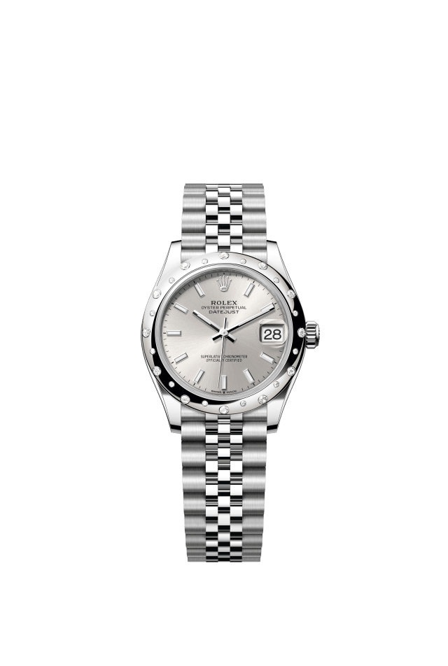 Rolex Datejust 31, Oyster, 31 mm, Oystersteel, white gold and diamonds, silver dial