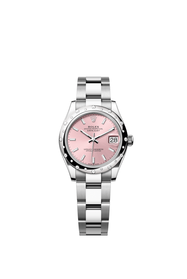 Rolex Datejust 31, Oyster, 31 mm, Oystersteel, white gold and diamonds, pink dial