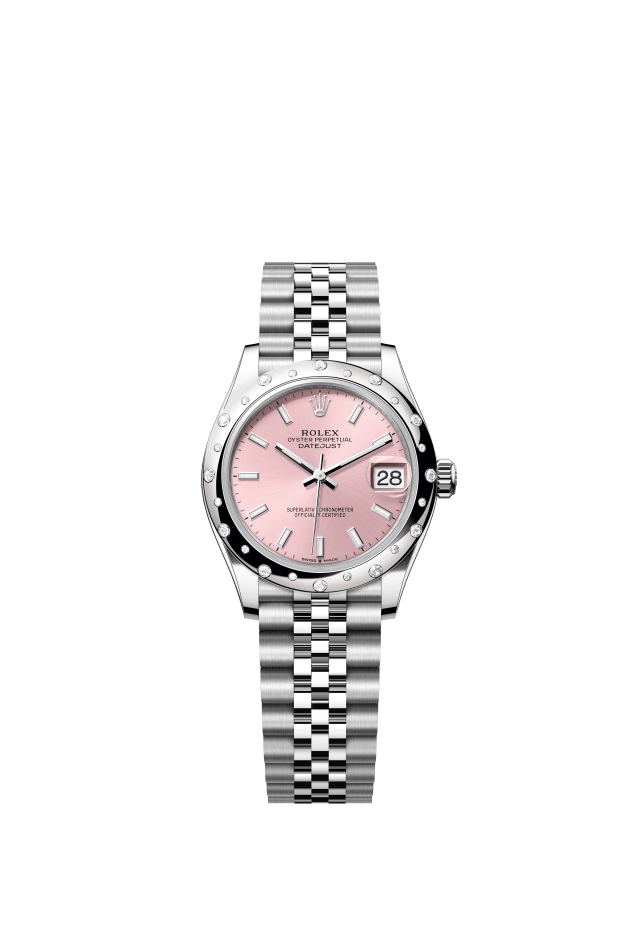 Rolex Datejust 31, Oyster, 31 mm, Oystersteel, white gold and diamonds, pink dial