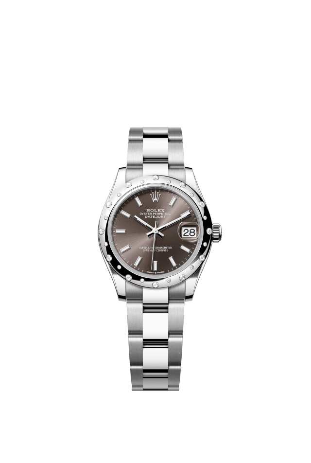 Rolex Datejust 31, Oyster, 31 mm, Oystersteel, white gold and diamonds, dark grey dial