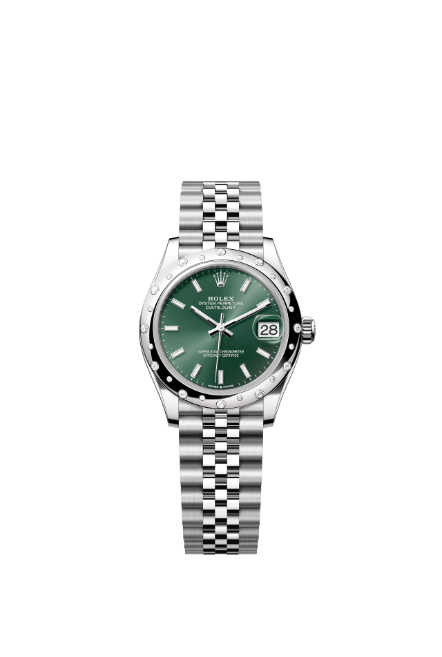 Rolex Datejust 31, Oyster, 31 mm, Oystersteel, white gold and diamonds, mint green dial