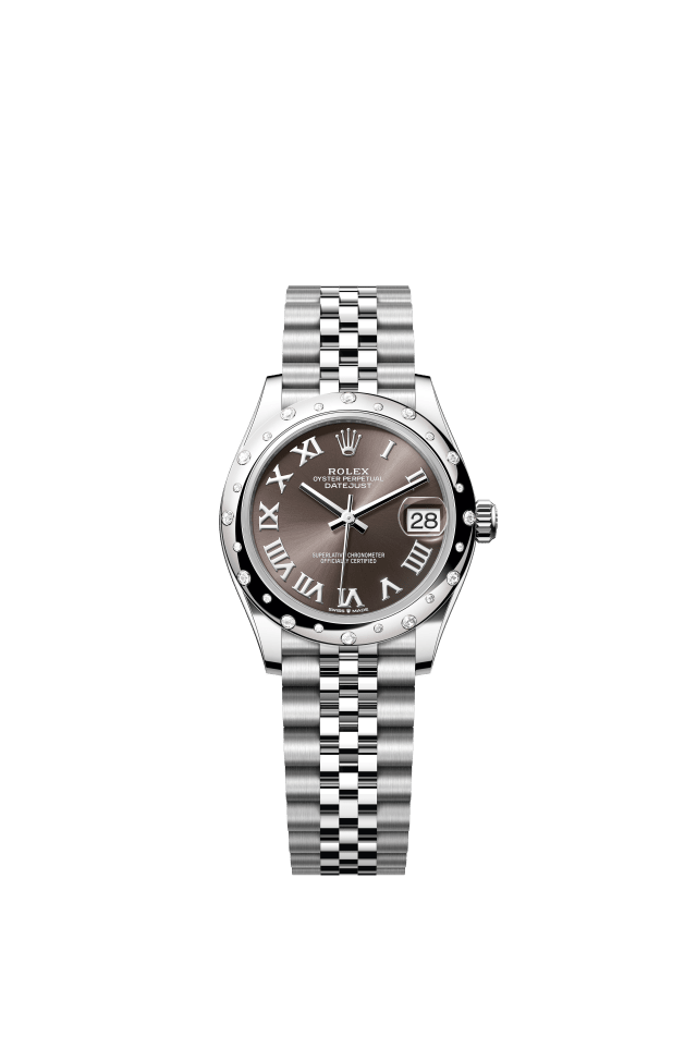 Rolex Datejust 31, Oyster, 31 mm, Oystersteel, white gold and diamonds, dark grey dial