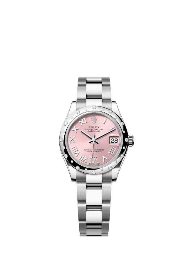 Rolex Datejust 31, Oyster, 31 mm, Oystersteel, white gold and diamonds, pink set with diamonds dial