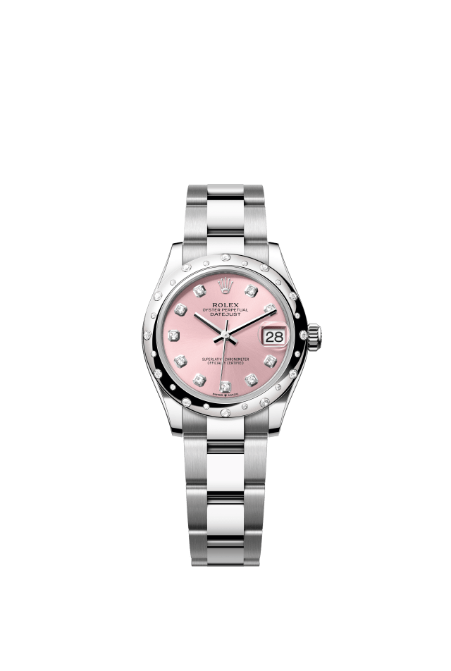 Rolex Datejust 31, Oyster, 31 mm, Oystersteel, white gold and diamonds, pink set with diamonds dial