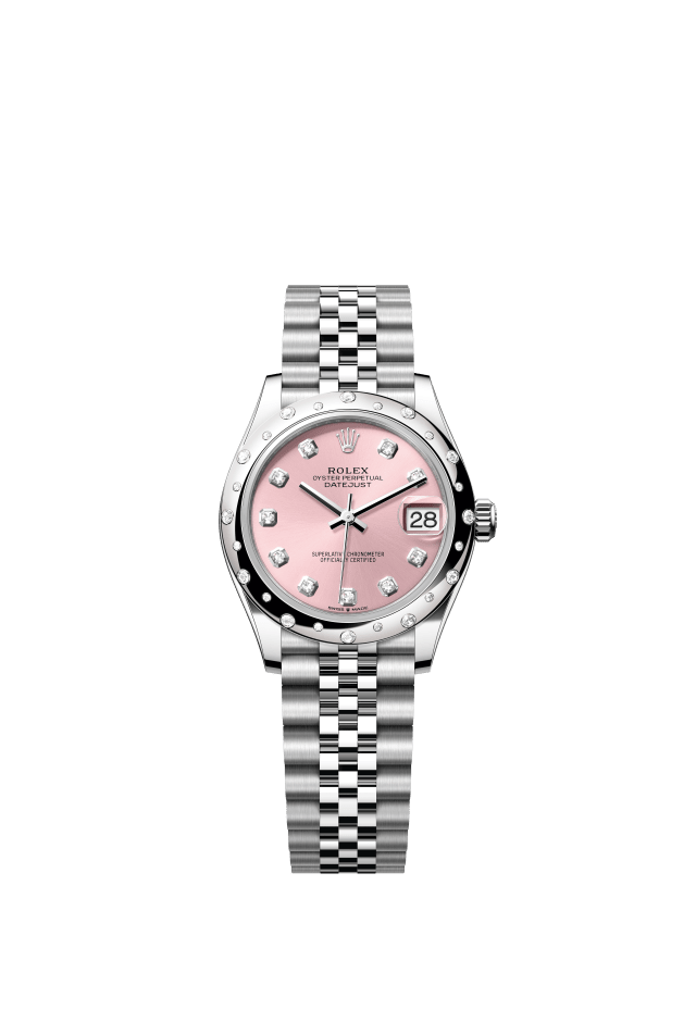 Rolex Datejust 31, Oyster, 31 mm, Oystersteel, white gold and diamonds, pink set with diamonds dial