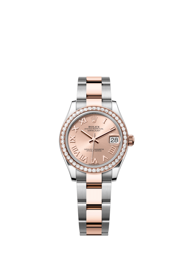 Rolex Datejust 31, Oyster, 31 mm, Oystersteel, Everose gold and diamonds, rosé-colour dial