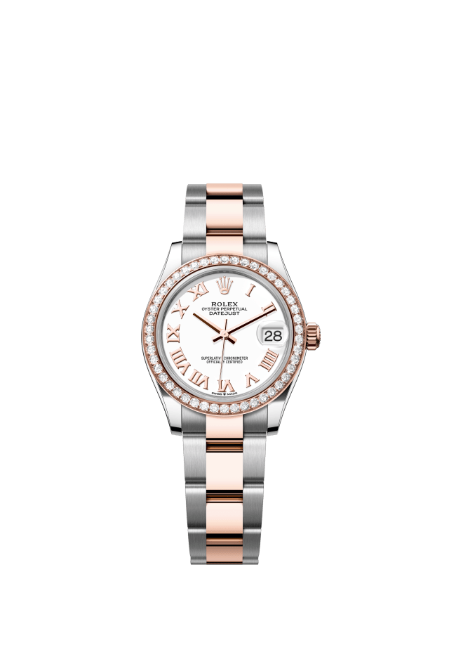 Rolex Datejust 31, Oyster, 31 mm, Oystersteel, Everose gold and diamonds, white dial