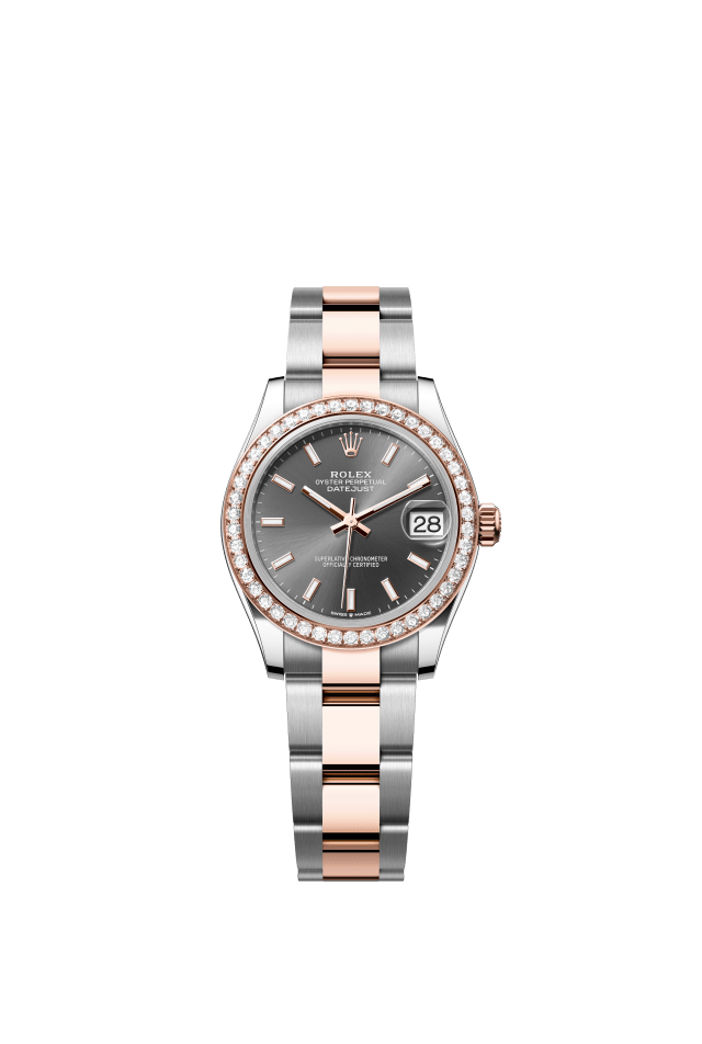Rolex Datejust 31, Oyster, 31 mm, Oystersteel, Everose gold and diamonds, slate dial