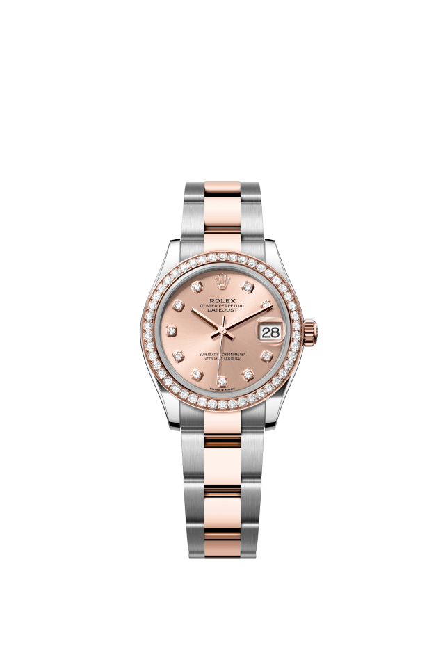 Rolex Datejust 31, Oyster, 31 mm, Oystersteel, Everose gold and diamonds, rosé-colour set with diamonds dial