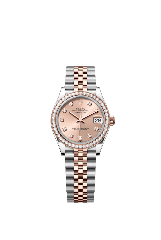 Rolex Datejust 31, Oyster, 31 mm, Oystersteel, Everose gold and diamonds, rosé-colour set with diamonds dial