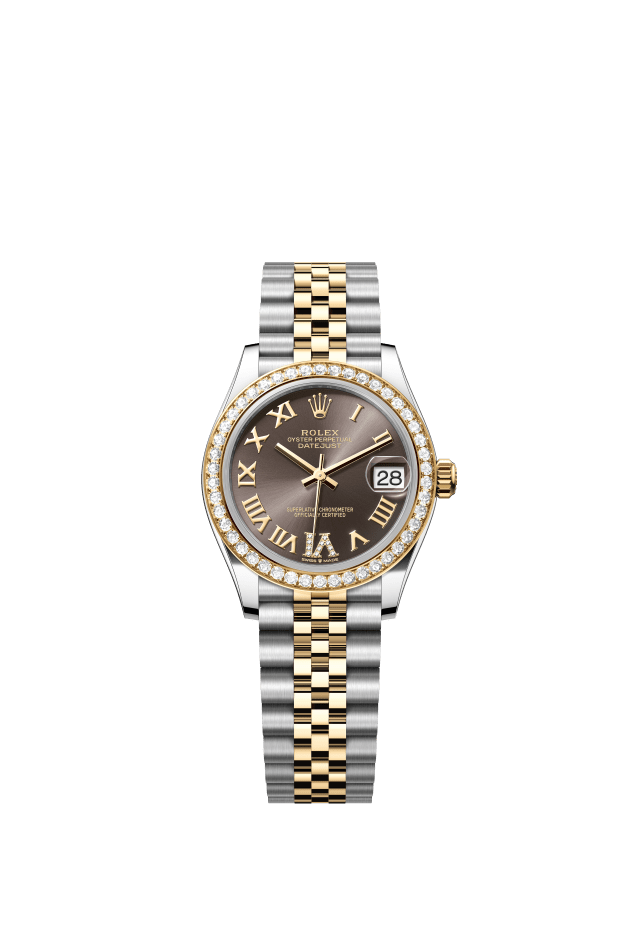 Rolex Datejust 31, Oyster, 31 mm, Oystersteel, yellow gold and diamonds, dark grey set with diamonds dial