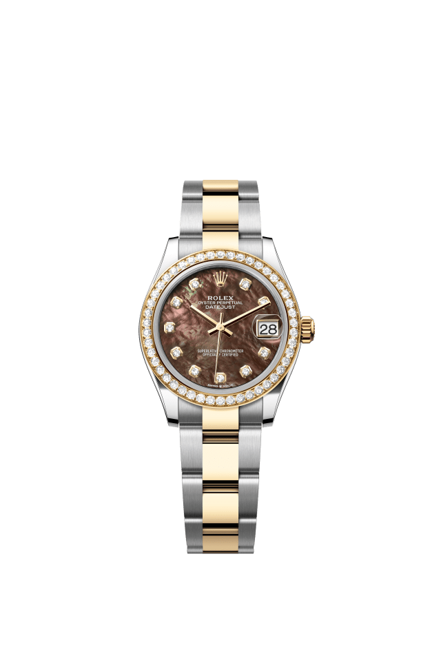 Rolex Datejust 31, Oyster, 31 mm, Oystersteel, yellow gold and diamonds, black mother-of-pearl set with diamonds dial