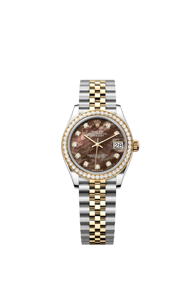 Rolex Datejust 31, Oyster, 31 mm, Oystersteel, yellow gold and diamonds, black mother-of-pearl set with diamonds dial