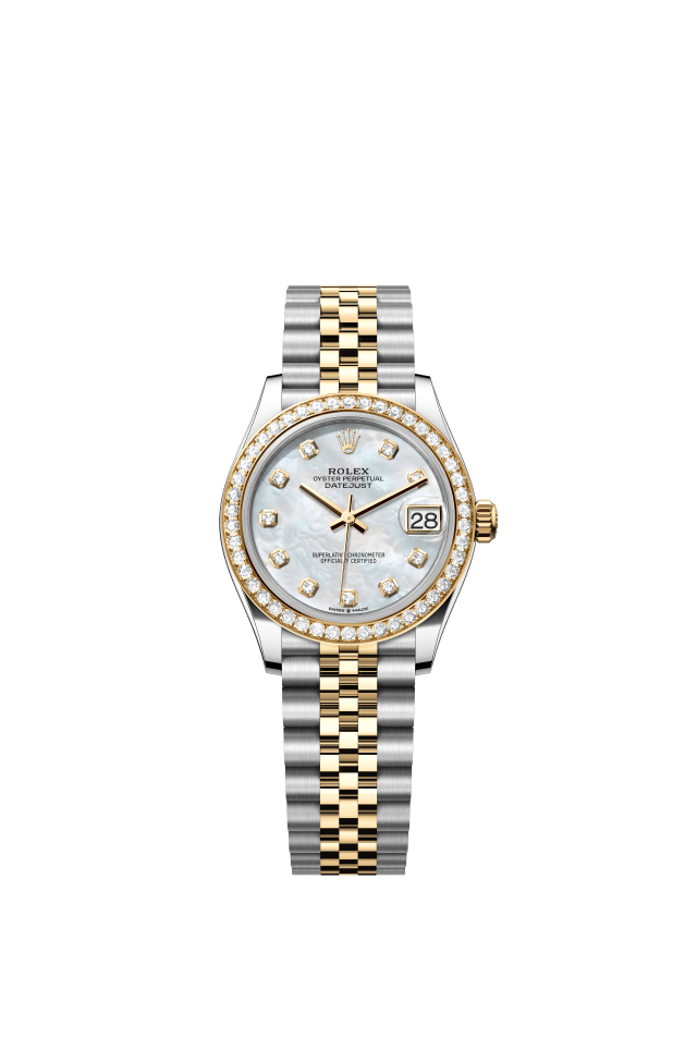 Rolex Datejust 31, Oyster, 31 mm, Oystersteel, yellow gold and diamonds, white mother-of-pearl set with diamonds dial