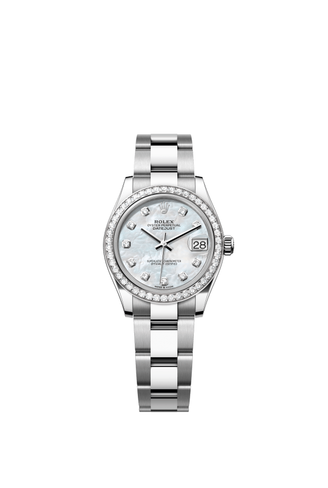 Rolex Datejust 31, Oyster, 31 mm, Oystersteel, white gold and diamonds, white mother-of-pearl set with diamonds dial