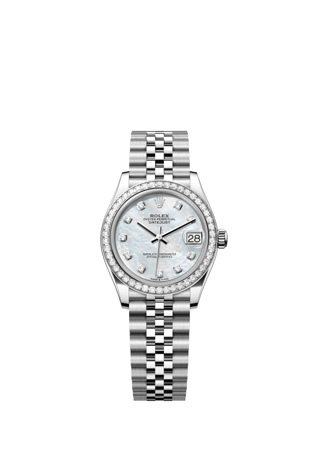 Rolex Datejust 31, Oyster, 31 mm, Oystersteel, white gold and diamonds, white mother-of-pearl set with diamonds dial