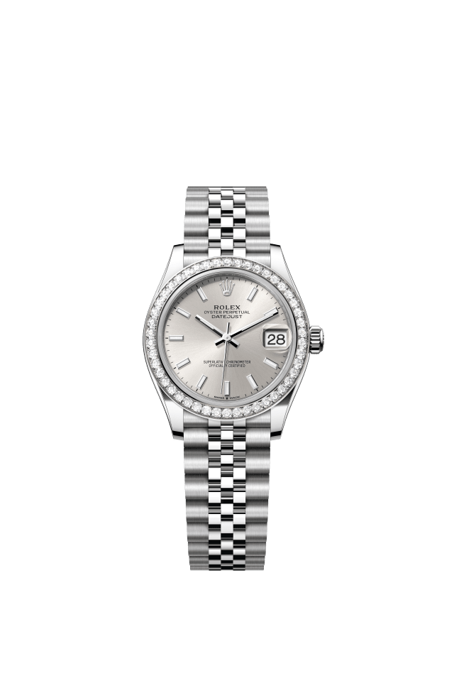 Rolex Datejust 31, Oyster, 31 mm, Oystersteel, white gold and diamonds, silver dial