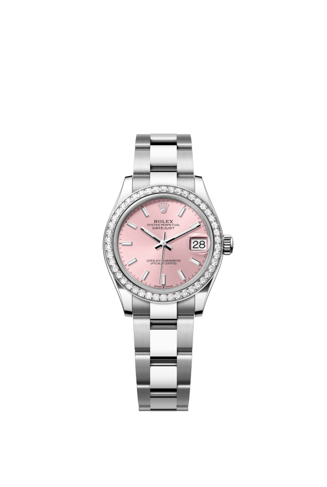 Rolex Datejust 31, Oyster, 31 mm, Oystersteel, white gold and diamonds, pink dial