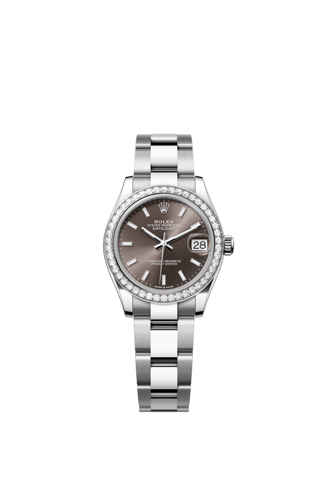 Rolex Datejust 31, Oyster, 31 mm, Oystersteel, white gold and diamonds, dark grey dial