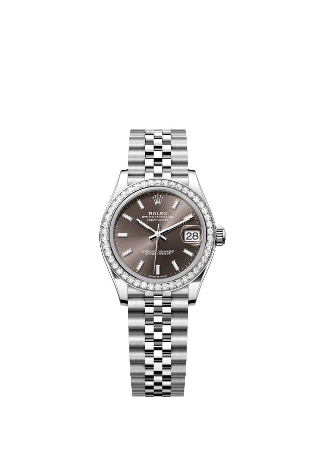 Rolex Datejust 31, Oyster, 31 mm, Oystersteel, white gold and diamonds, dark grey dial