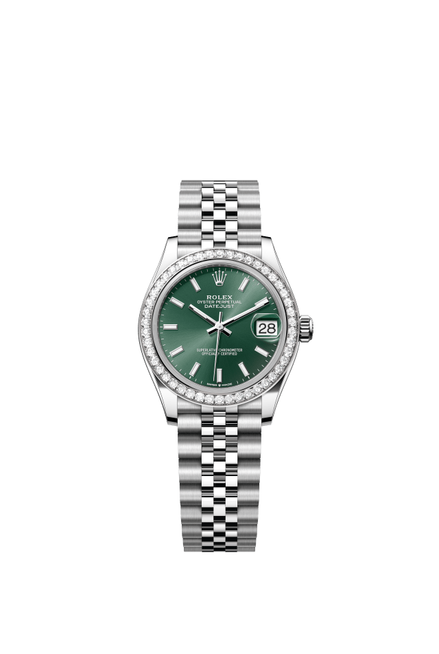Rolex Datejust 31, Oyster, 31 mm, Oystersteel, white gold and diamonds, mint green dial