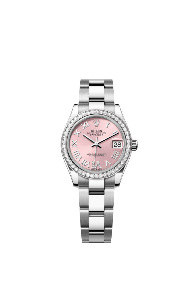 Rolex Datejust 31, Oyster, 31 mm, Oystersteel, white gold and diamonds, pink set with diamonds dial