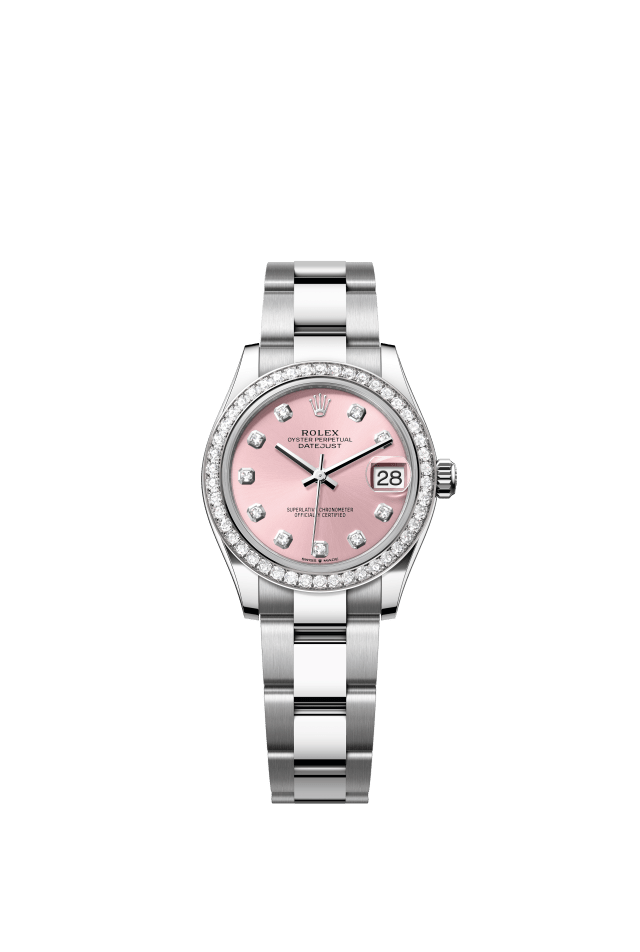 Rolex Datejust 31, Oyster, 31 mm, Oystersteel, white gold and diamonds, pink set with diamonds dial