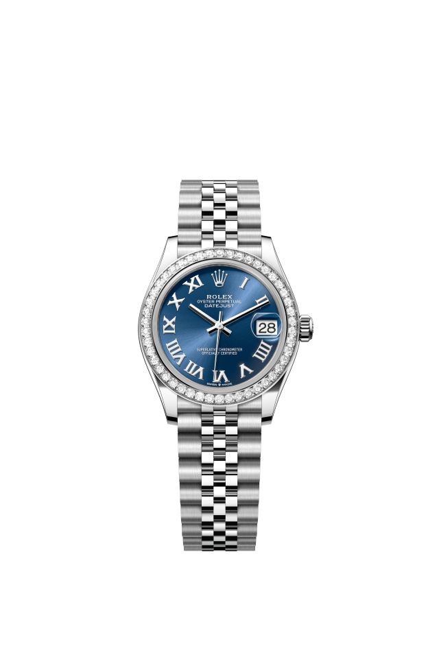 Rolex Datejust 31, Oyster, 31 mm, Oystersteel, white gold and diamonds, bright blue dial