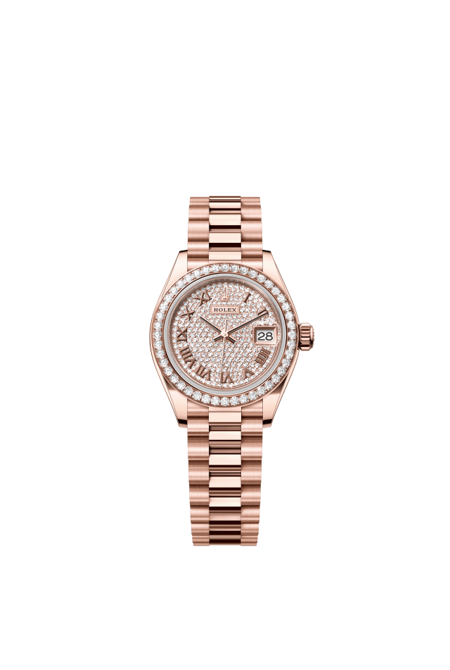Rolex Lady-Datejust, Oyster, 28 mm, Everose gold and diamonds, diamond-paved dial