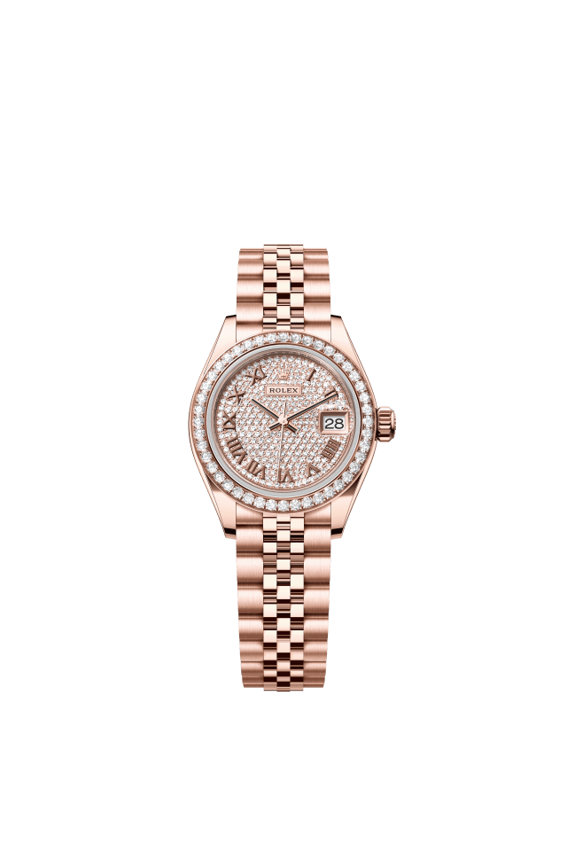 Rolex Lady-Datejust, Oyster, 28 mm, Everose gold and diamonds, diamond-paved dial
