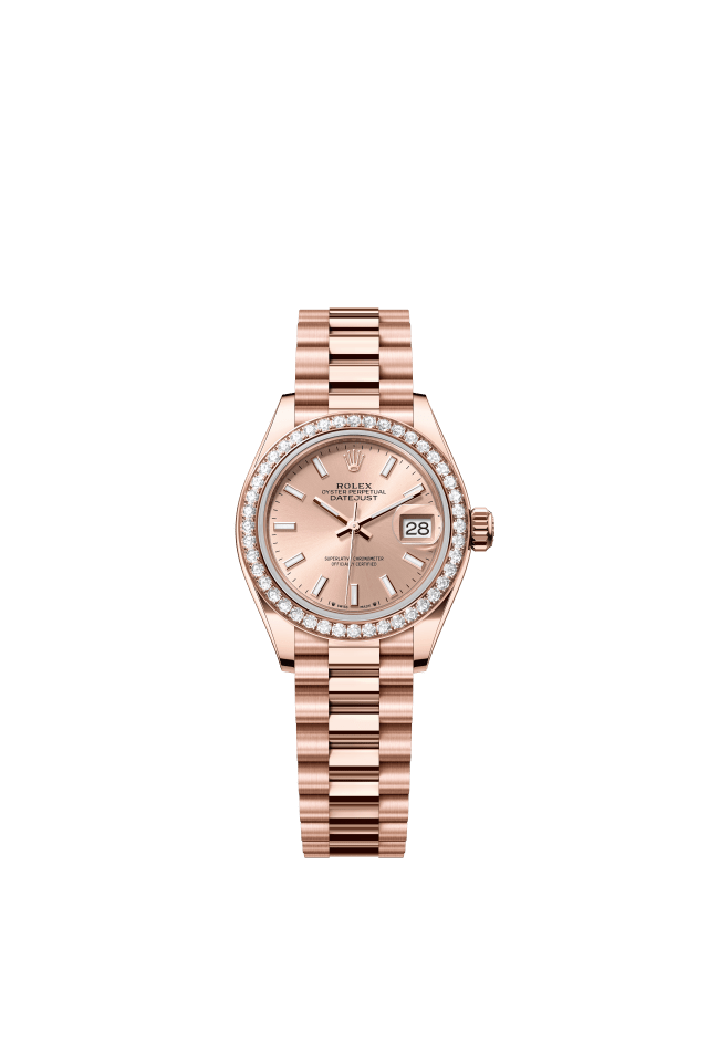 Rolex Lady-Datejust, Oyster, 28 mm, Everose gold and diamonds, rosé-colour dial