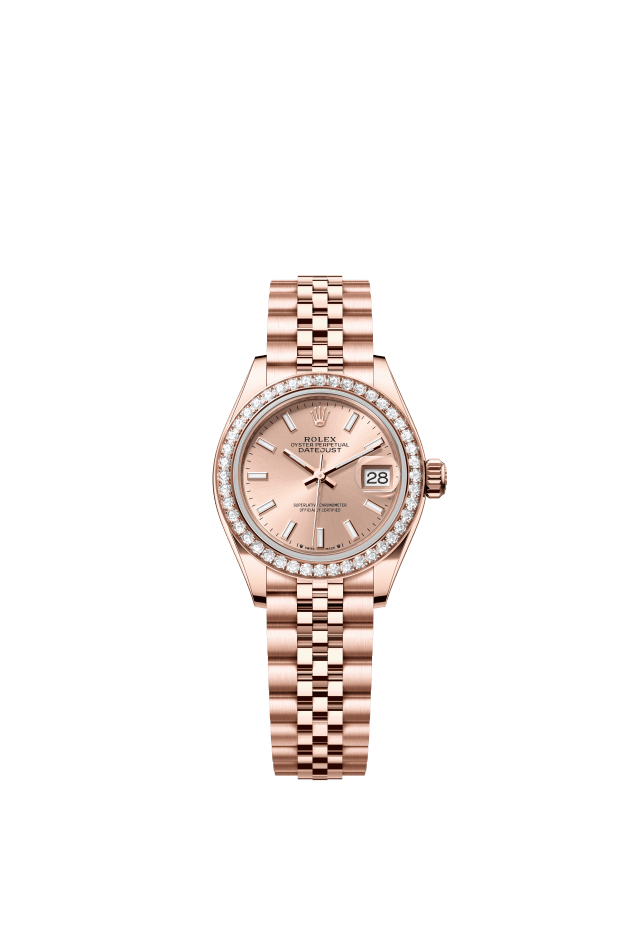 Rolex Lady-Datejust, Oyster, 28 mm, Everose gold and diamonds, rosé-colour dial