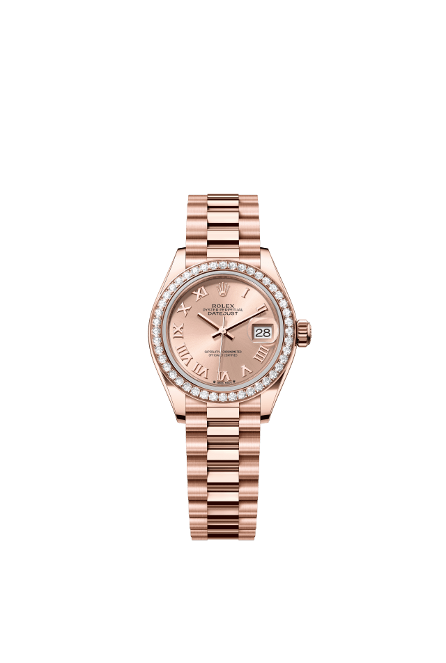 Rolex Lady-Datejust, Oyster, 28 mm, Everose gold and diamonds, rosé-colour dial