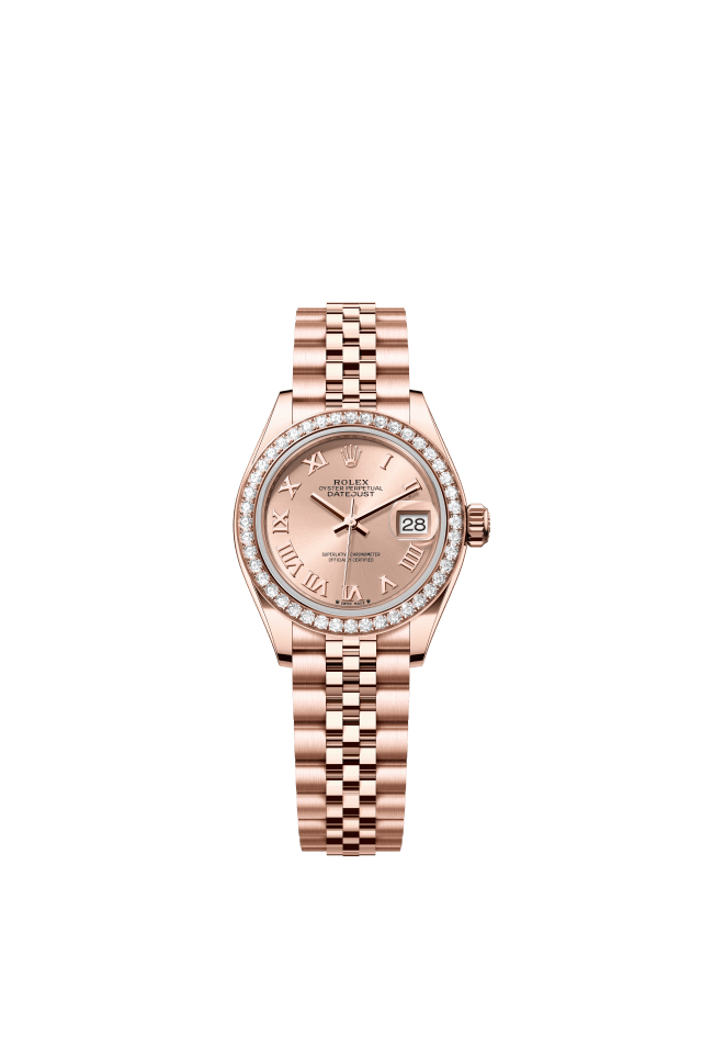 Rolex Lady-Datejust, Oyster, 28 mm, Everose gold and diamonds, rosé-colour dial