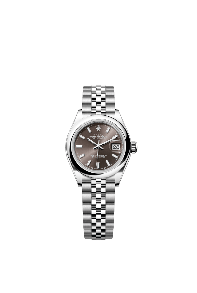 Rolex Lady-Datejust, Oyster, 28 mm, Oystersteel, dark grey dial